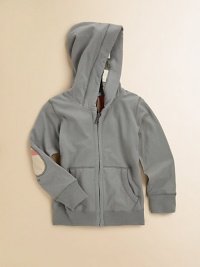 An essential long-sleeved hoodie is rendered in soft cotton with check elbow patches.Attached hoodLong sleevesZip-frontSplit kangaroo pocketsCottonMachine washImported An essential long-sleeved hoodie is rendered in soft cotton with check elbow patches.Attached hoodLong sleevesZip-frontSplit kangaroo pocketsCottonMachine washImported