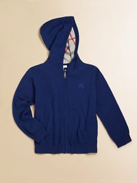 The easy look of a sweatshirt with the luxurious feel of a cashmere sweater, for style that's at once relaxed and refined.Hood with ribbed trim and check jersey liningZip frontEmbroidered chest logoSplit kangaroo pocketsLong sleeves with ribbed cuffsRibbed bottomCashmere/cottonDry cleanImported The easy look of a sweatshirt with the luxurious feel of a cashmere sweater, for style that's at once relaxed and refined.Hood with ribbed trim and check jersey liningZip frontEmbroidered chest logoSplit kangaroo pocketsLong sleeves with ribbed cuffsRibbed bottomCashmere/cottonDry cleanImported