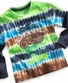 Totally psychedelic! He'll ride out in cool style with this tie-dyed Flapdoodles tee.