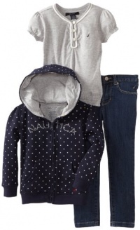 Nautica Sportswear Kids Girls 2-6X Short Sleeve Knit Top And Denim Jean Fleece Dot Hoodie, New Sport Navy, 5 Nautica Sportswear Kids Girls 2-6X Short Sleeve Knit Top And Denim Jean Fleece Dot Hoodie, New Sport Navy, 5