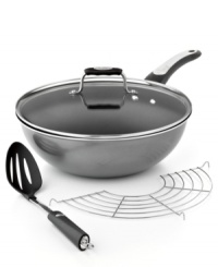 Cause a stir in your space! Introducing a healthier, smarter way to cook for you & your family, this stir-fry set includes everything you need to make a delicious and nutrient-rich meal. The 12 wok features an aluminum core for quick heating and a superior Easy Glide Action nonstick coating that means less butter and oils are needed for cooking. Lifetime warranty. Cause a stir in your space! Introducing a healthier, smarter way to cook for you & your family, this stir-fry set includes everything you need to make a delicious and nutrient-rich meal. The 12 wok features an aluminum core for quick heating and a superior Easy Glide Action nonstick coating that means less butter and oils are needed for cooking. Lifetime warranty.