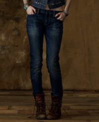 A slim fit and lower rise give a sexy, modern feel to the classic straight-leg denim jean from Denim & Supply Ralph Lauren, crafted with a hint of stretch for a perfect body-hugging silhouette. A slim fit and lower rise give a sexy, modern feel to the classic straight-leg denim jean from Denim & Supply Ralph Lauren, crafted with a hint of stretch for a perfect body-hugging silhouette.