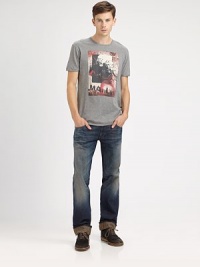 Heavy fading and whiskered accents lend downtown appeal to this denim staple. Banded waist with belt loops Front zip and button closure Five-pocket style Back logo patch detail Slim fit silhouetteInseam, about 34 Cotton Machine washMade in Italy of imported fabric Heavy fading and whiskered accents lend downtown appeal to this denim staple. Banded waist with belt loops Front zip and button closure Five-pocket style Back logo patch detail Slim fit silhouetteInseam, about 34 Cotton Machine washMade in Italy of imported fabric