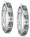 A pattern that's pleasing to the eye. Filigree adds intricate elegance to these sterling silver hoop earrings Genevieve & Grace. Synthetic turquoise accents enhance the appeal. Approximate drop: 1-7/8 inches. Approximate width: 1-3/8 inches.