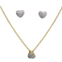 White CZ Heart Two Tone 18k Yellow Gold Plated Sterling Silver Kids Baby Stud Pierced Matching Earrings and Necklace Pendant Set White CZ Heart Two Tone 18k Yellow Gold Plated Sterling Silver Kids Baby Stud Pierced Matching Earrings and Necklace Pendant Set