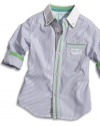 GUESS Kids Boys Little Boy Roll-Up Sleeve Shirt, STRIPE (5/6)