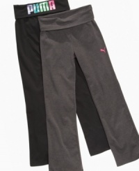 Perfect for bringing her casual style to all of her workouts, these Puma foldover yoga pants are a perfectly comfy look. Perfect for bringing her casual style to all of her workouts, these Puma foldover yoga pants are a perfectly comfy look.
