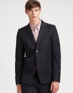 Impeccably tailored in rich, smooth cotton, this two-button suit jacket is designed the man of style who looks, feels and dresses like a power-player.Button-frontChest welt, waist flap pocketsRear ventAbout 29 from shoulder to hemCottonDry cleanImported