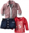 Baby Phat - Kids Baby-girls Newborn Printed Strip Jacket and Shirt Set, Dark Wash, 6-9 Months