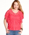 Win the style race this spring with Belle Du Jour's butterfly sleeve plus size top, crafted from on-trend lace.
