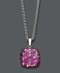 Polish your look in pretty pink hues. Balissima by Effy Collection pendant features a square design that highlights dozens of round-cut rubies (1-5/8 ct. t.w.) and pink sapphires (1-5/8 ct. t.w.). Setting and chain crafted in sterling silver. Approximate length: 18 inches. Approximate drop: 1/2 inch.