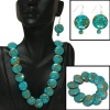 Round Green Turquoise Howlite Necklace 18 W/Lobster Clasp Bracelet Earrings Set