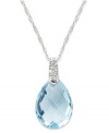 Take your look to the next level with the right amount of color. A pear-cut blue topaz (6-1/5 ct. t.w.) adds the sparkle to this shining 14k white gold necklace with diamond accents at the bail. Approximate length: 18 inches. Approximate drop: 1/2 inch.