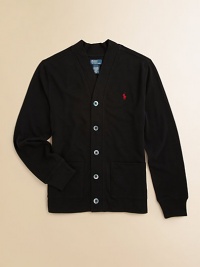 Lightweight cotton is transformed into a classic V-neck cardigan with patch pockets and signature pony embroidery at the chest.V-neckLong sleevesButton-frontPatch pocketsCottonMachine washImported Please note: Number of buttons may vary depending on size ordered. Lightweight cotton is transformed into a classic V-neck cardigan with patch pockets and signature pony embroidery at the chest.V-neckLong sleevesButton-frontPatch pocketsCottonMachine washImported Please note: Number of buttons may vary depending on size ordered.