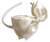 A Girl Company Satin Ivory Headband with Attached Layered Hair Bow