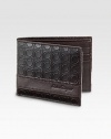 Richy crafted Italian leather, stamped with a signature gamma pattern and logo detail. Six card slots, two bill compartments 4½W X 3½H Made in Italy