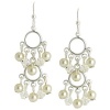 Silver Tone Faux Pearl Twin Hoop Mini Chandelier Earrings