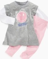 Keep her happy in this comfortable and cute faux-layered shirt and pant set from Puma.