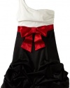 Ruby Rox Kids Girls 7-16 One-Shoulder Pick-Up Dress, Black/Ivory/Red, 10