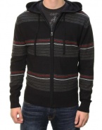 RetroFit Men's Long Sleeve Full Zip Striped Hoodie Sweater Red Black