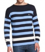 Lacoste Men's Long Sleeve Boat Neck Bar Stripe Cotton Jersey Sweater Blue