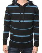 RetroFit Men's Long Sleeve Striped Hoodie Pullover Sweater Black Blue