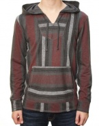 RetroFit Men's Mexican Pancho Long Sleeve Striped Hooded Shirt Sweater Gray