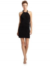 THE LOOKBraided chainlink neckline with beaded accentsAllover ruchingSide zip closureTHE FITAbout 32 from shoulder to hemTHE MATERIALPolyester/spandexFully linedCARE & ORIGINDry cleanImportedModel shown is 5'9 (175cm) wearing US size 4. THE LOOKBraided chainlink neckline with beaded accentsAllover ruchingSide zip closureTHE FITAbout 32 from shoulder to hemTHE MATERIALPolyester/spandexFully linedCARE & ORIGINDry cleanImportedModel shown is 5'9 (175cm) wearing US size 4.