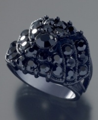 Dare to go dark. This gorgeous GUESS ring features a multitude of jet black crystals set in dark hematite mixed metal. Size 8. Dare to go dark. This gorgeous GUESS ring features a multitude of jet black crystals set in dark hematite mixed metal. Size 8.