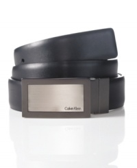 An ultra-modern look, this Calvin Klein plaque leather belt adds a note of stylish simplicity to your wardrobe. An ultra-modern look, this Calvin Klein plaque leather belt adds a note of stylish simplicity to your wardrobe.