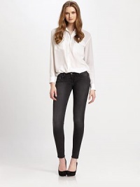 Cut from the finest stretch denim, these dark-wash skinnies were tailored to blend seamlessly into your day-to-night wardrobe. THE FITMedium rise, about 8Inseam, about 29THE DETAILSZip flyFive-pocket style98% cotton/2% elastaneMachine washMade in USA of imported fabricModel shown is 5'11 (178cm) wearing US size 4. Cut from the finest stretch denim, these dark-wash skinnies were tailored to blend seamlessly into your day-to-night wardrobe. THE FITMedium rise, about 8Inseam, about 29THE DETAILSZip flyFive-pocket style98% cotton/2% elastaneMachine washMade in USA of imported fabricModel shown is 5'11 (178cm) wearing US size 4.