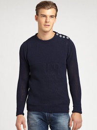 A sumptuously soft cotton blend elevates the comfort and style level of this casual, pullover sweater accented with button detail at the collar.CrewneckRibbed knit cuffs and hem70% cotton/18% acrylic/12% nylonHand washMade in Italy A sumptuously soft cotton blend elevates the comfort and style level of this casual, pullover sweater accented with button detail at the collar.CrewneckRibbed knit cuffs and hem70% cotton/18% acrylic/12% nylonHand washMade in Italy
