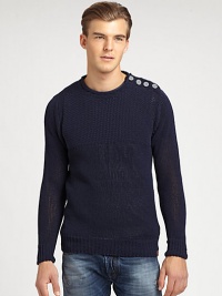 A sumptuously soft cotton blend elevates the comfort and style level of this casual, pullover sweater accented with button detail at the collar.CrewneckRibbed knit cuffs and hem70% cotton/18% acrylic/12% nylonHand washMade in Italy