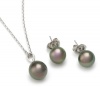 TARA Pearls 8X10mm Tahitian Pearl 14 Karat White Gold Pendent Necklace and Stud Earrings Set