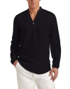 Cubavera Men's Long Sleeve Linen Rayon Texture Stripe Popover Shirt