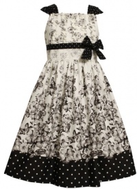 Bonnie Jean Girls 7-16 Toile Print Dress with Ruffles On Bodice, Black/White, 12 Bonnie Jean Girls 7-16 Toile Print Dress with Ruffles On Bodice, Black/White, 12