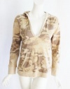 LAUREN Ralph Lauen Womens Beige Camo Waffle Knit Hoodie Long Sleeve Top L