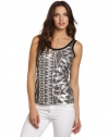 Karen Kane Women's Geometric Sequin Tank Top, Black, Large