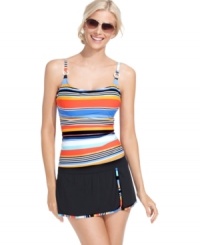 Colorful stripes lend a cheerful fun-in-the-sun look to this Captiva striped tankini top -- perfect for your beach getaway! Colorful stripes lend a cheerful fun-in-the-sun look to this Captiva striped tankini top -- perfect for your beach getaway!