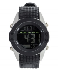 Records are made to be broken. Get to work with this digital watch by Unlisted. Black grid-patterned rubber strap and round silver tone mixed metal case. Black negative display digital dial features time, day, date and functions in neon green. Quartz movement. Splash resistant. Two-year limited warranty. Records are made to be broken. Get to work with this digital watch by Unlisted. Black grid-patterned rubber strap and round silver tone mixed metal case. Black negative display digital dial features time, day, date and functions in neon green. Quartz movement. Splash resistant. Two-year limited warranty.