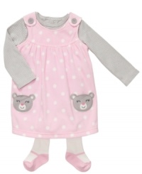 Keep her on her toes with this fun 3-piece shirt, dress and tights set from Carter's. Keep her on her toes with this fun 3-piece shirt, dress and tights set from Carter's.