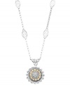Freshen your look. A sweet daisy design adorns this pretty pendant, along with sparkling round-cut diamonds for shine (1/10 ct. t.w.). Crafted in sterling silver with 14k gold accents. Approximate length: 18 inches. Approximate drop: 1/2 inch.