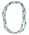 Inspire your look with ocean-blue hues. Fresh by Honora's colorful long strand necklace highlights white sky,  blue mint and teal baroque halo cultured freshwater pearls (7-8 mm). Set in sterling silver and strung from a silk cord. Approximate length: 36 inches.
