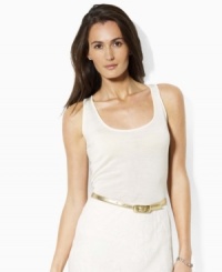 A timeless tank silhouette is knit in ultra-soft silk for a season-spanning layering piece, from Lauren by Ralph Lauren. A timeless tank silhouette is knit in ultra-soft silk for a season-spanning layering piece, from Lauren by Ralph Lauren.