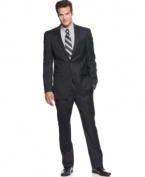 Always a classic. Stripes bring added style to any affair with this polished slim-fit Kenneth Cole suit.