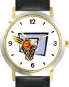 Basketball, Hoop, Backboard, Swish Basketball Theme - WATCHBUDDY® DELUXE TWO-TONE THEME WATCH - Arabic Numbers - Black Leather Strap-Women's Size-Small