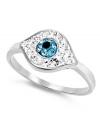 Keep your eye on this glam style. Studio Silver's good luck ring features the evil eye accented by blue and clear crystals in sterling silver. Size 7 and 8.