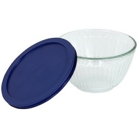 Pyrex Serveware Sculptured 3-Cup Bowl, Clear with Blue Lid