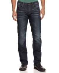 Stay modern with your denim style wearing these dark wash slim-fit jeans from Buffalo David Bitton. Stay modern with your denim style wearing these dark wash slim-fit jeans from Buffalo David Bitton.