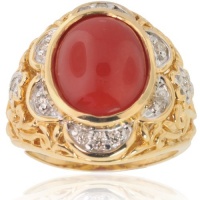 Michael Valitutti 14K Yellow Gold Coral & Diamond Ring - SIZE 7 Michael Valitutti 14K Yellow Gold Coral & Diamond Ring - SIZE 7